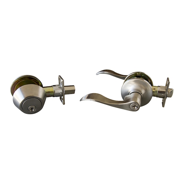 Design House Stratford Wave Satin Nickel Entry Lever and Deadbolt Set KW1 1-3/4 in. 727966 - main